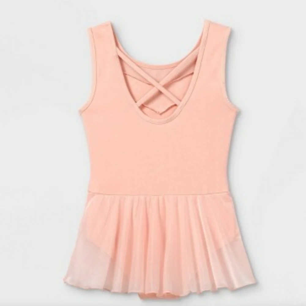 Cat & Jack Girls' Dance Cross Back kirted Leotard Pink Size XS 4/5